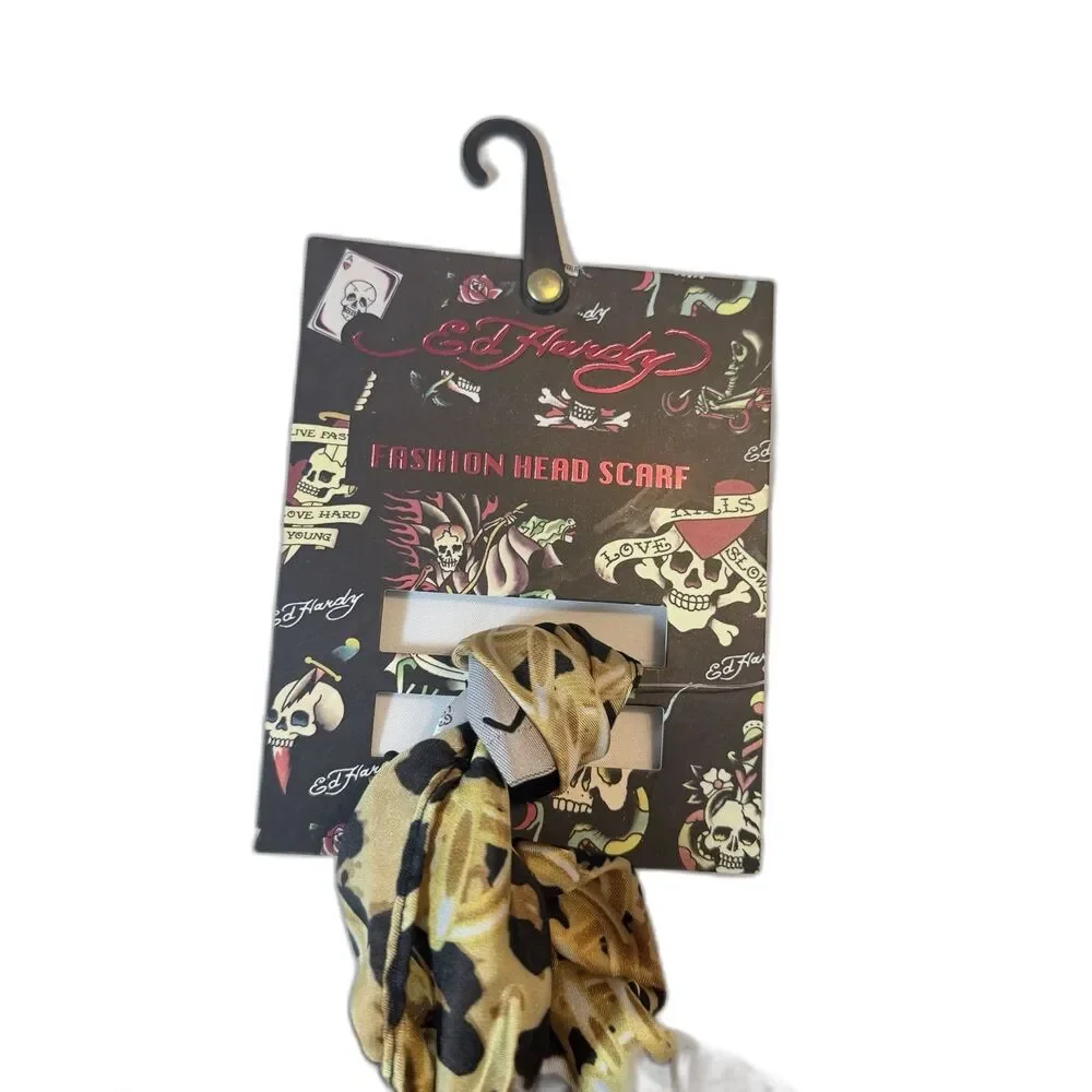 Ed Hardy Leopard Print ‘Born Free’ Fashion Head Scarf 26in NWT